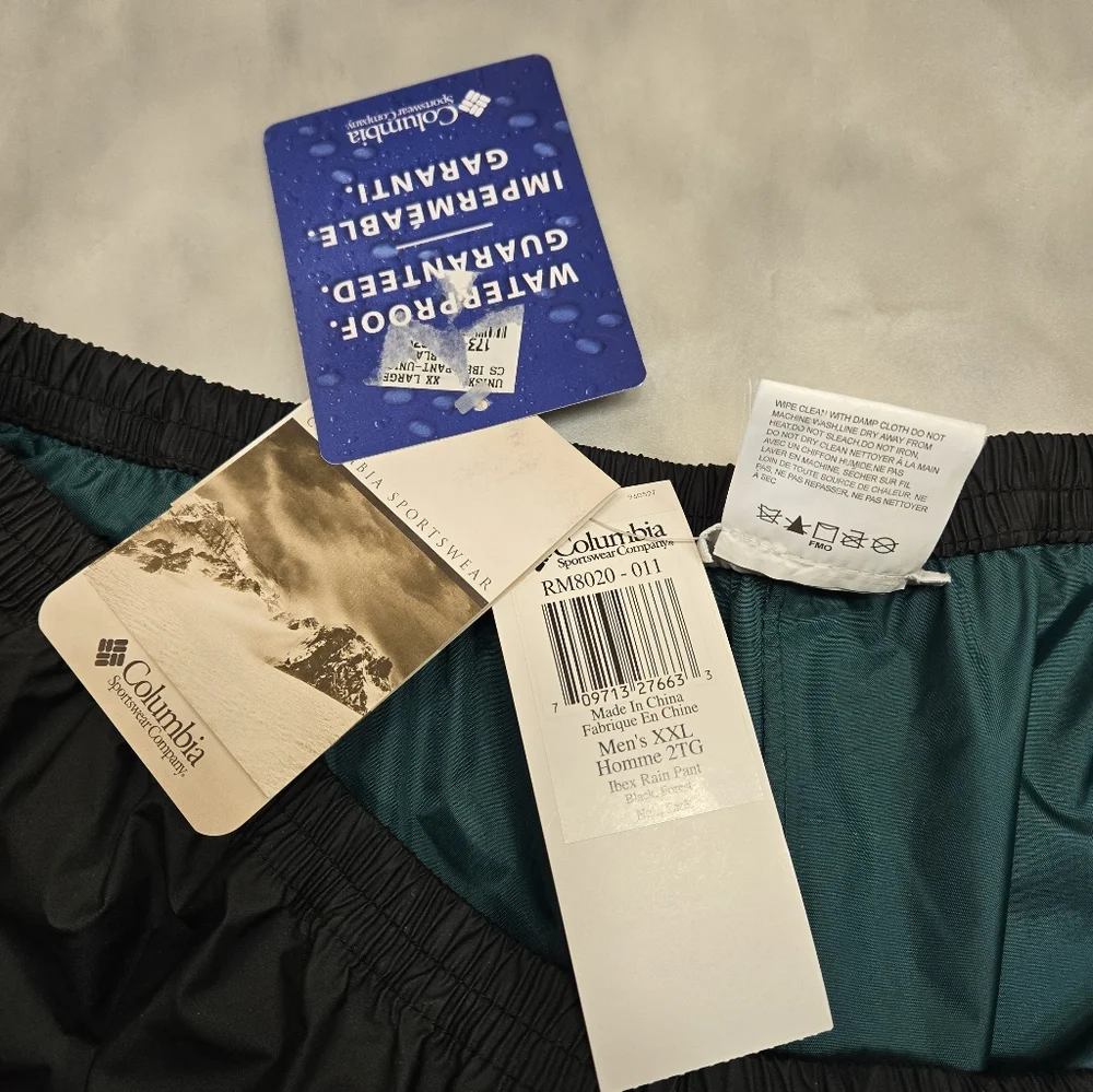 Columbia Black NWT Rainproof  Pull Pants Size XXL